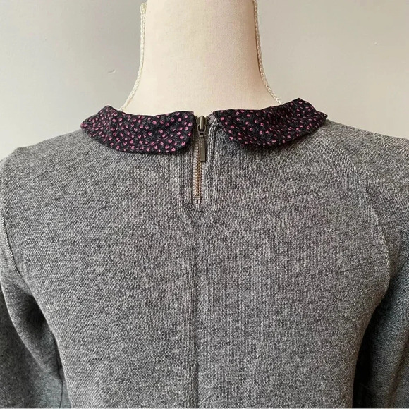 LOFT Gray Sweatshirt Sweater Peter Pan Collar Layered Hem Work Top XS - Picture 10 of 13